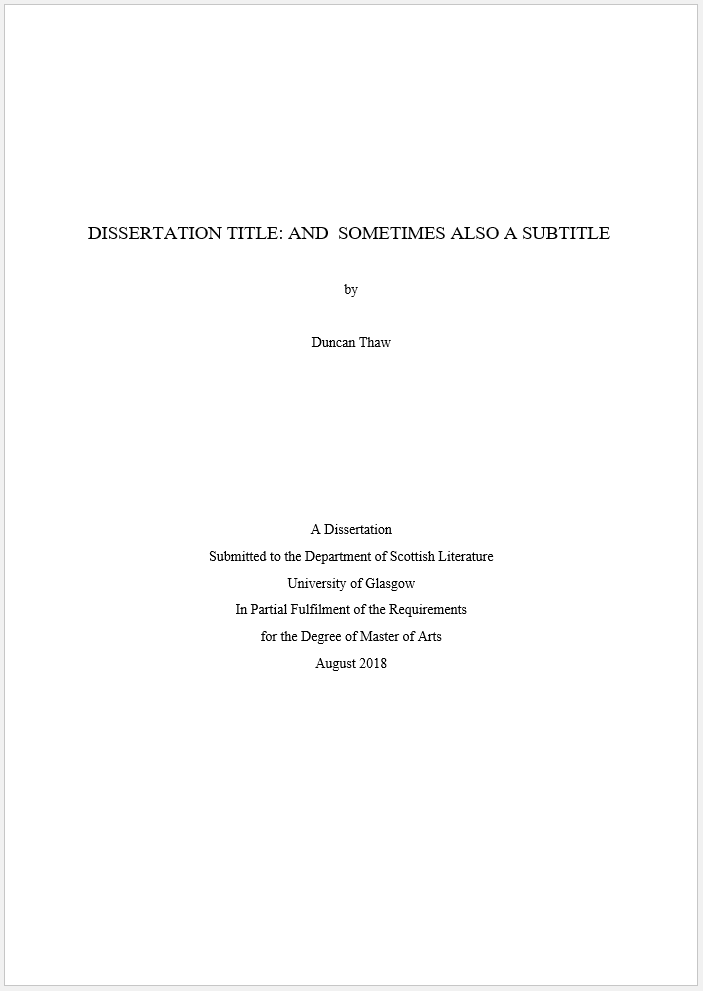Cover page for dissertation