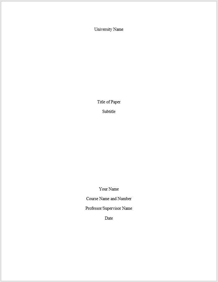 Mla Format Title Page Template