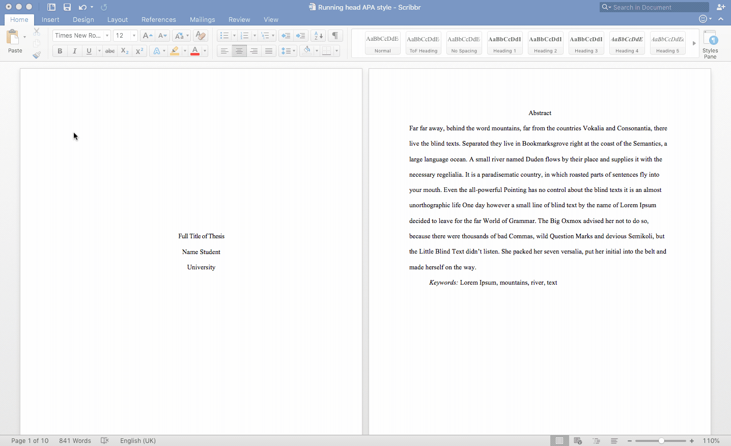 running header on research paper