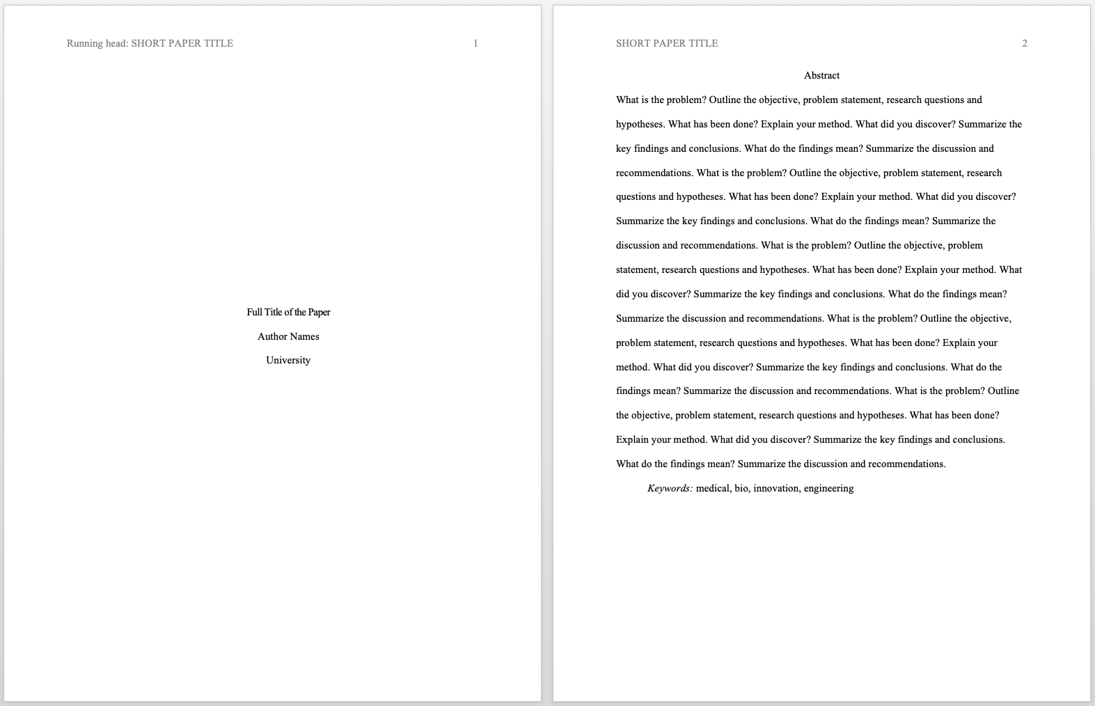 essay format apa template