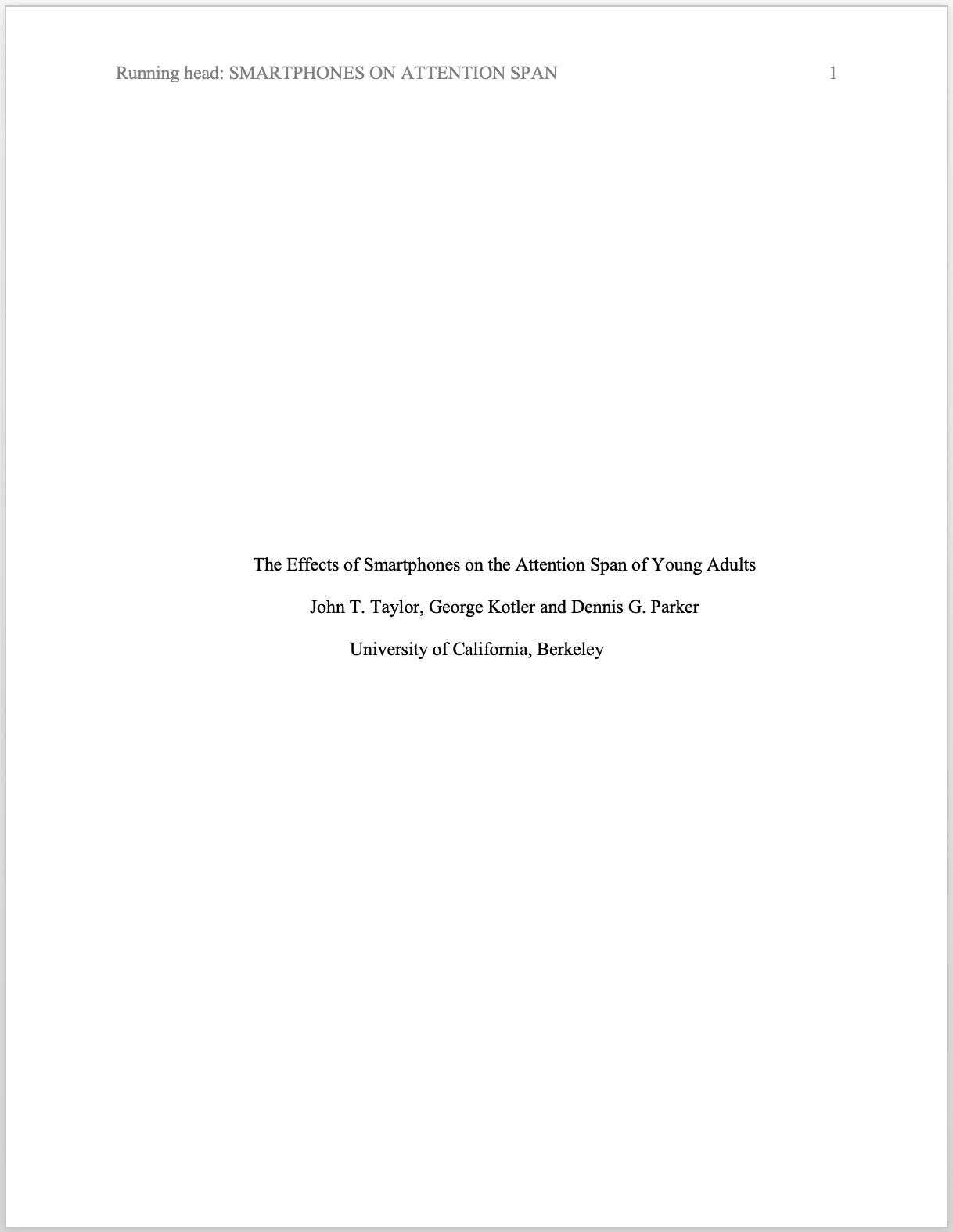 title page for action research paper