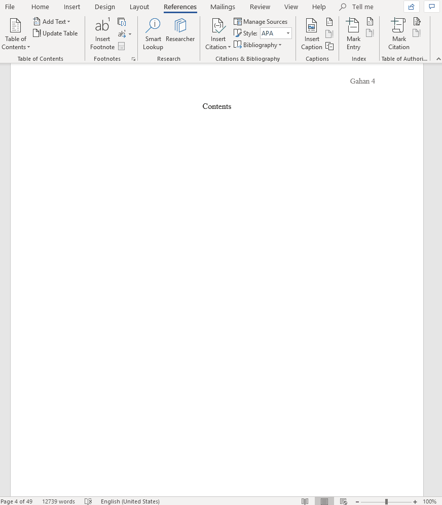 Dissertation table of contents