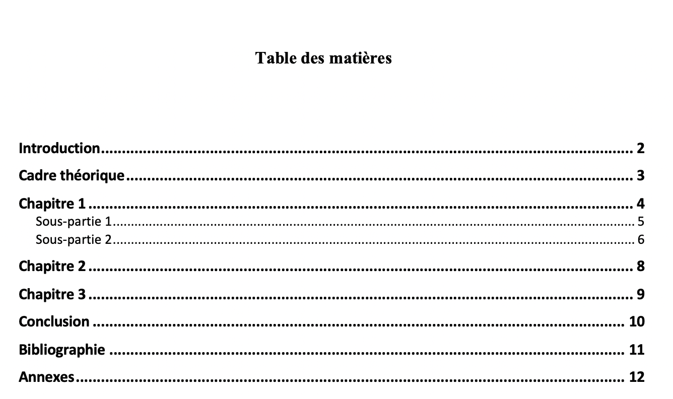 Table des matieres APA