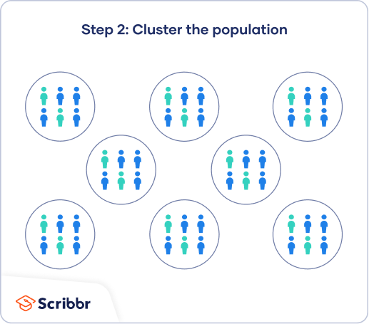 The second step of cluster sampling is to group the population into clusters, ideally representative of the population.