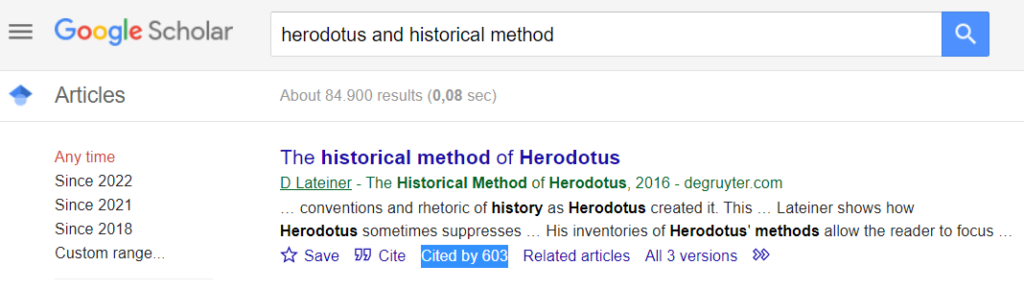 Google Scholar cited by function