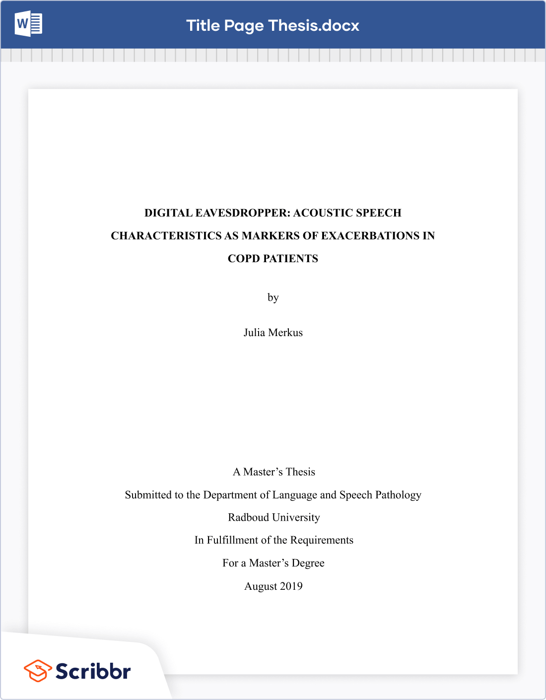 Thesis Dissertation Title Page Free Templates Examples