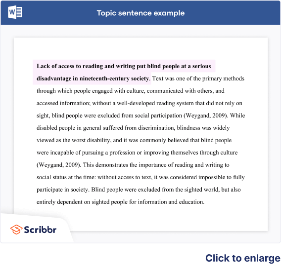 topic sentence examples for a research paper