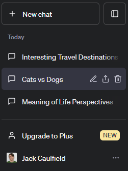 ChatGPT sidebar menu