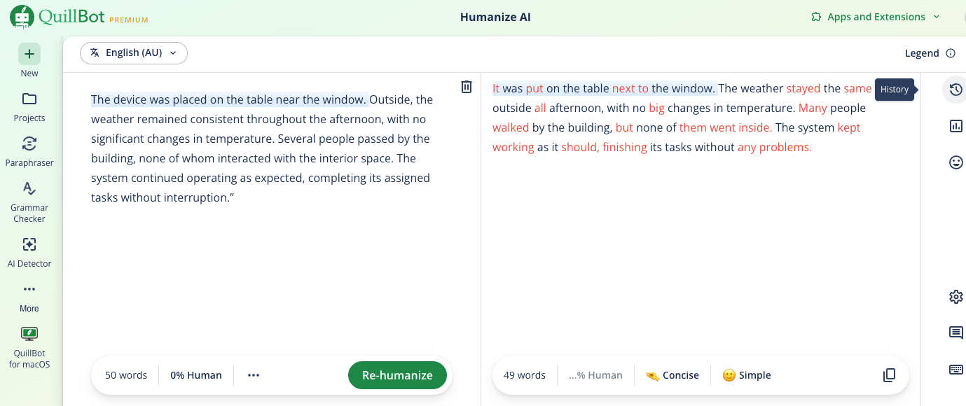 Screenshot of QuillBot AI Humanizer tool